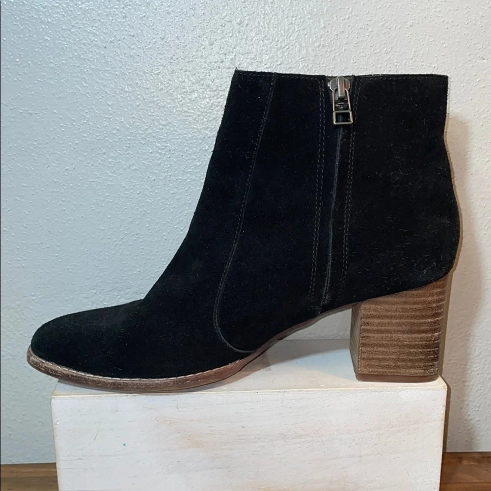 Suede Black Ankle Booties Block Heel Zip Minimal Sz 9.5 Chunky Sleek Madewell